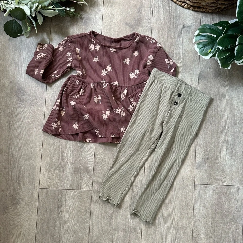 Easy Peasy Organic Cotton Boho Outfit Set Toddler Girl Rustic Floral
